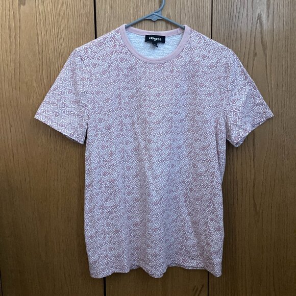 Express Pink Patterned Crew Neck T-Shirt - M - Picture 1 of 4